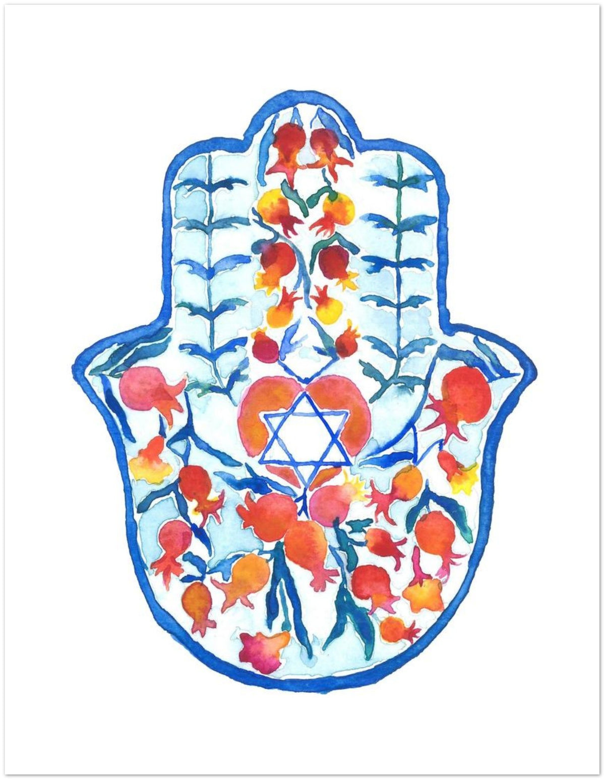 Hamsa & Pomegranates – Watercolor Greeting Card