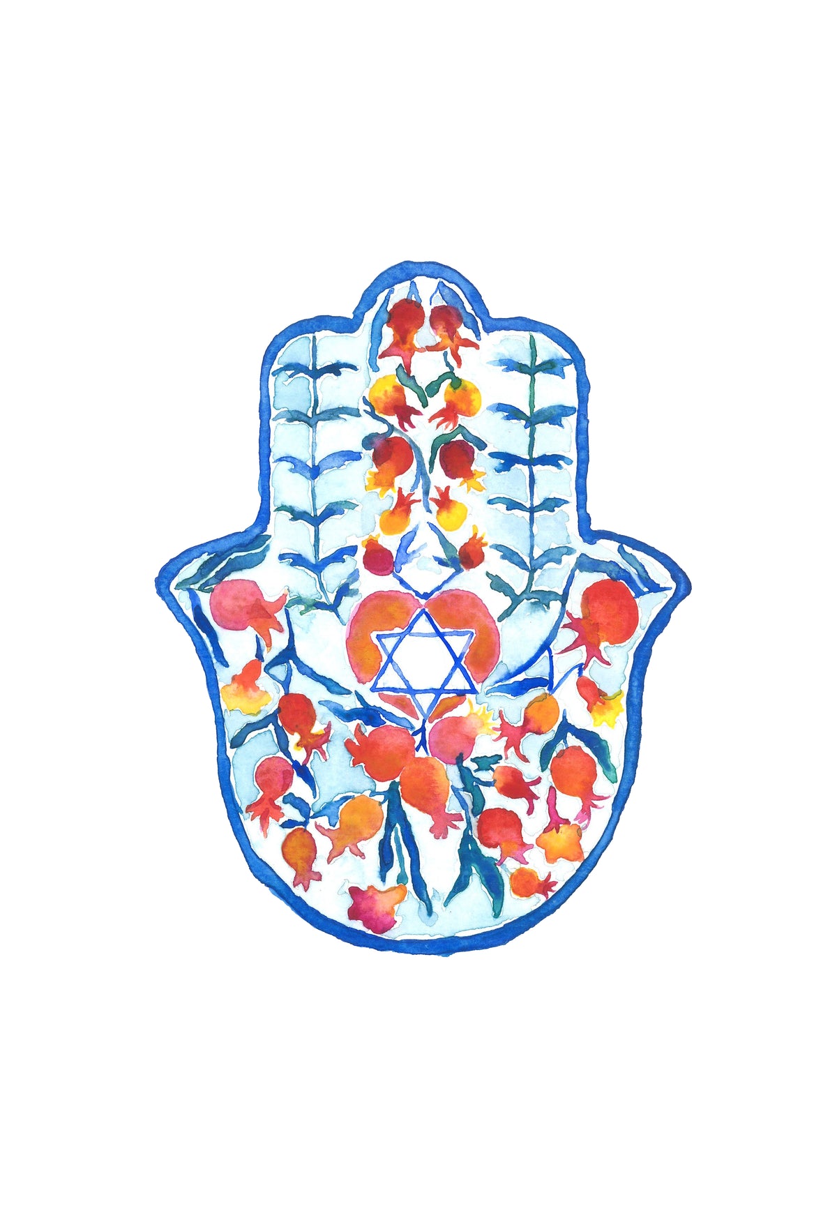Hamsa & Pomegranates – Watercolor Giclée Print