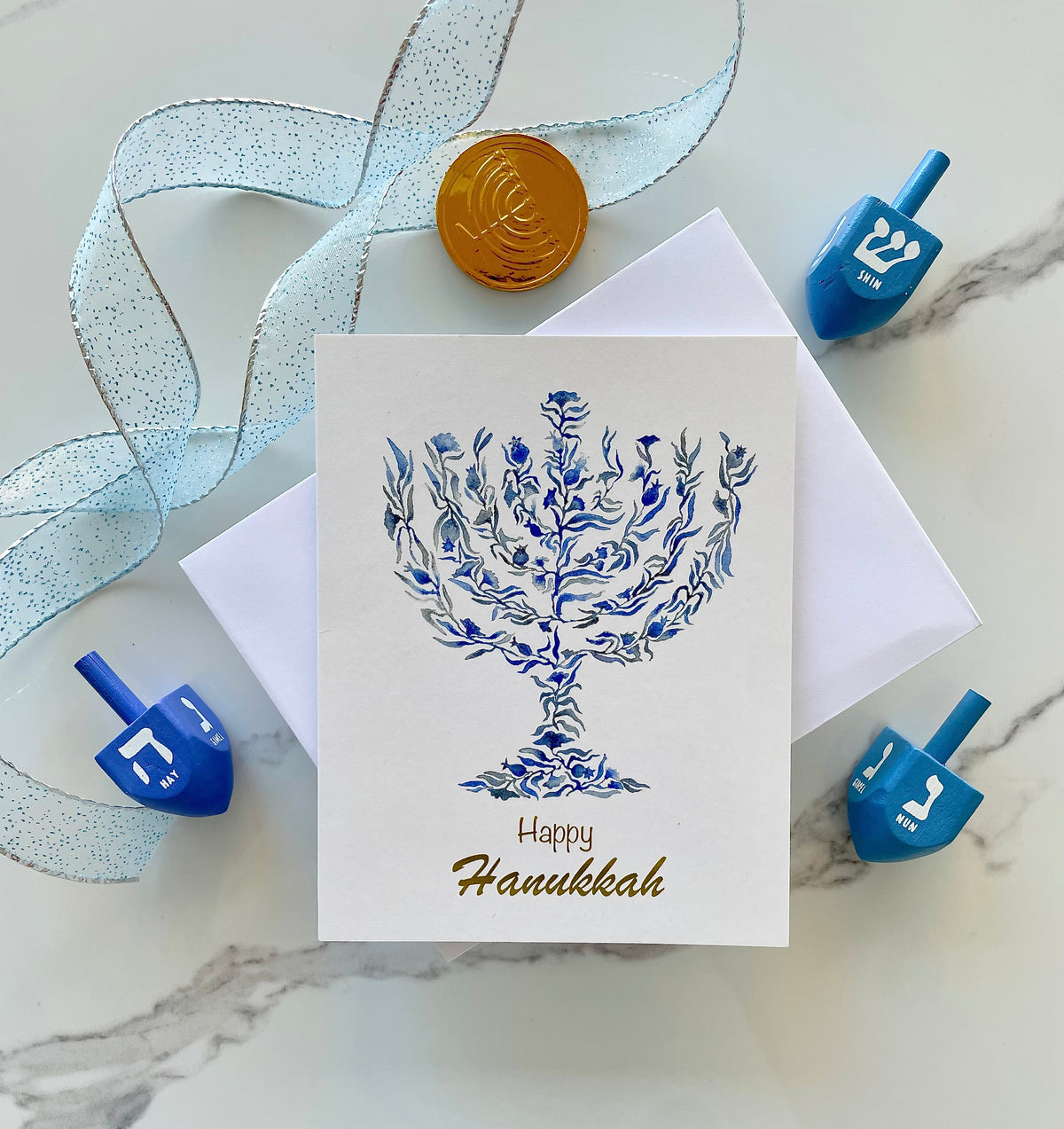 Happy Hanukkah – Watercolor Menorah Greeting Cards | Pack of 4 Cards