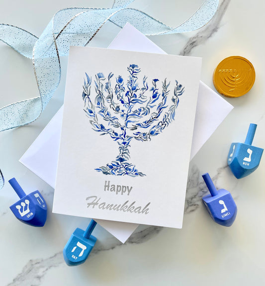 Happy Hanukkah – Watercolor Menorah Greeting Cards | Pack of 4 Cards