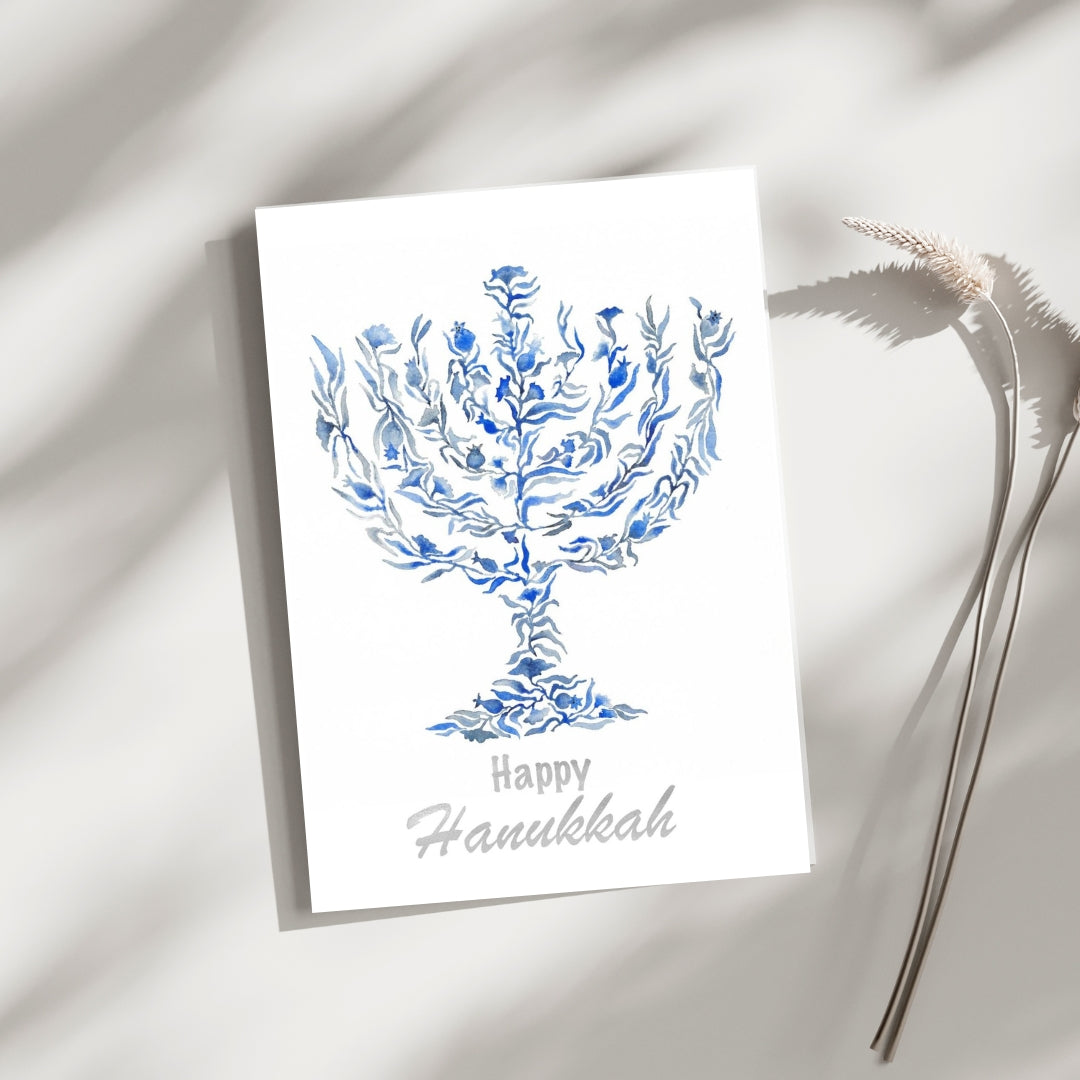 Happy Hanukkah – Watercolor Menorah Greeting Cards | Pack of 4 Cards