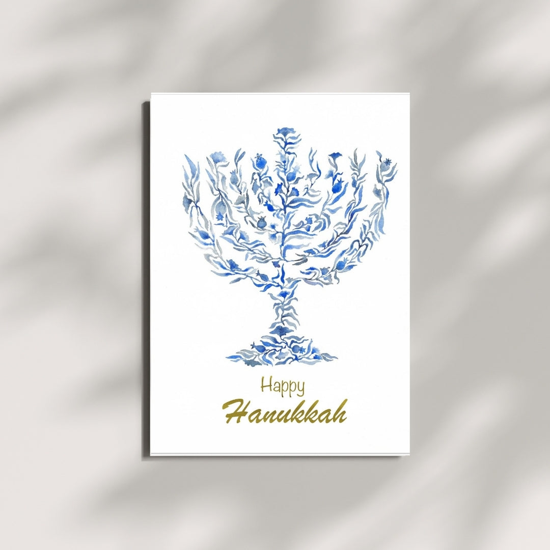 Happy Hanukkah – Watercolor Menorah Greeting Cards | Pack of 4 Cards