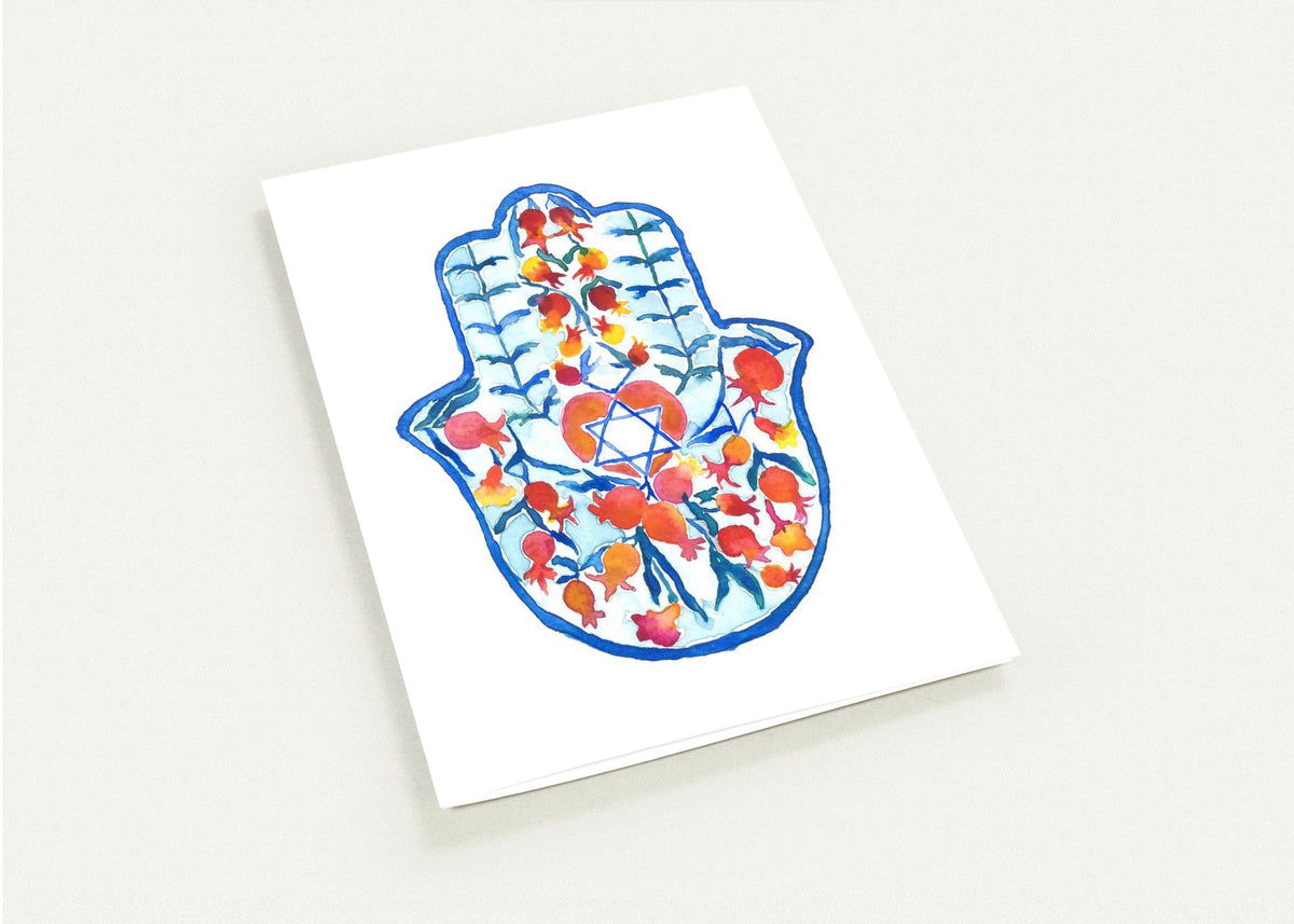 Hamsa & Pomegranates – Watercolor Greeting Card